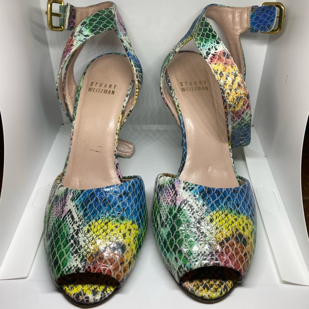 Stuart Weizmann Pastel Snakeskin PeepToe Pumps 7